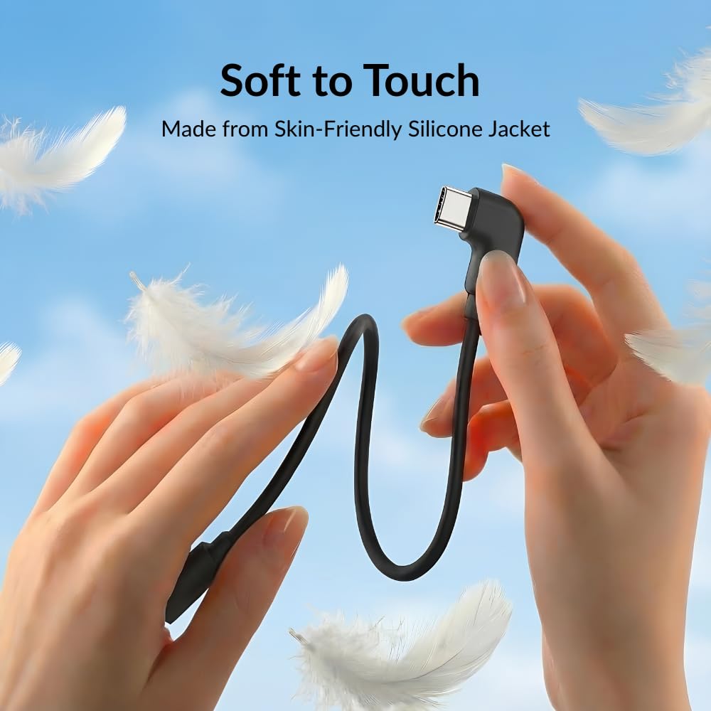 Short 1ft Silicone USB-C Cable with Right-Angle Plug, 20Gbps - Image 2