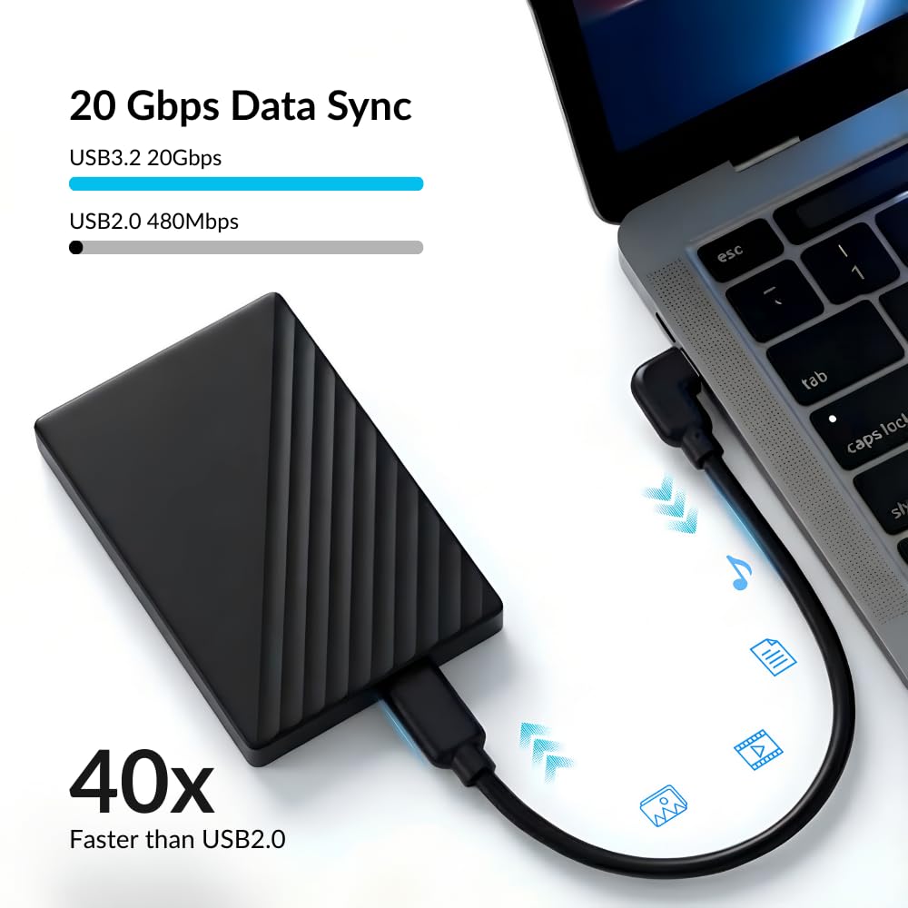 Short 1ft Silicone USB-C Cable with Right-Angle Plug, 20Gbps - Image 3